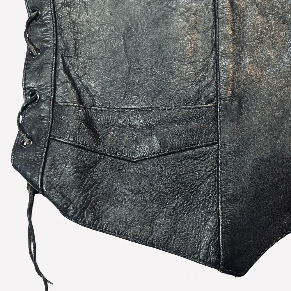 UNIK Leather Motorcycle Vest Men Sz 42 Snaps Lace-Up Sides Pockets Biker‎